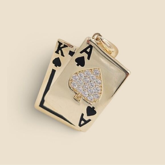 14k Solid Yellow Gold Ace & King Pendant | Playing Card charm | Birthday Gift | - Picture 5 of 6